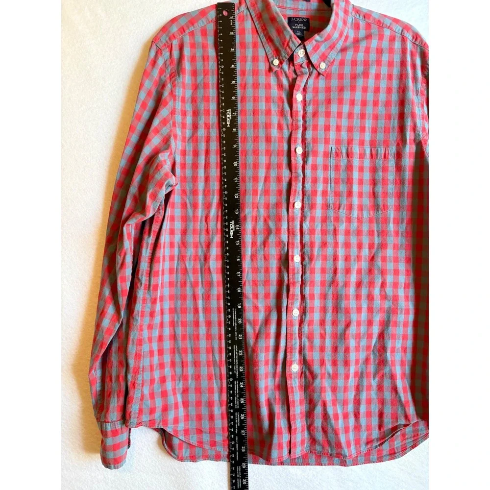 J Crew Flex Washed Slim Fit Plaid Button Down Shirt Mens XL Red Gray Long Sleeve - Picture 6 of 7